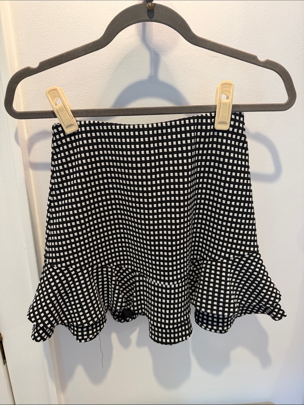 Aqua Black and White Gingham Ruffle Hem Mini Skirt